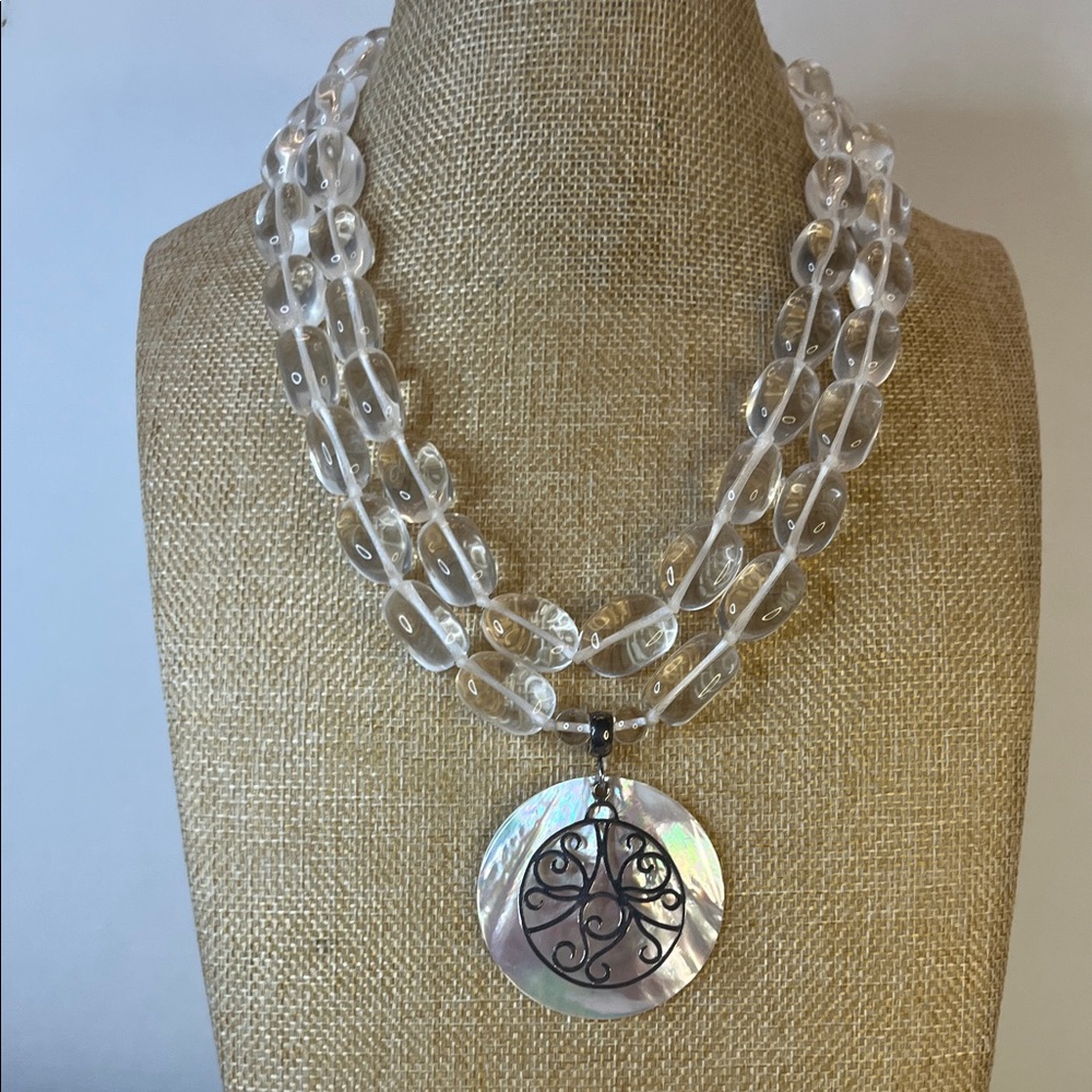 Lucas Lameth Clear Quartz/Glass Bead and Mother of Pearl and Silver Pendant